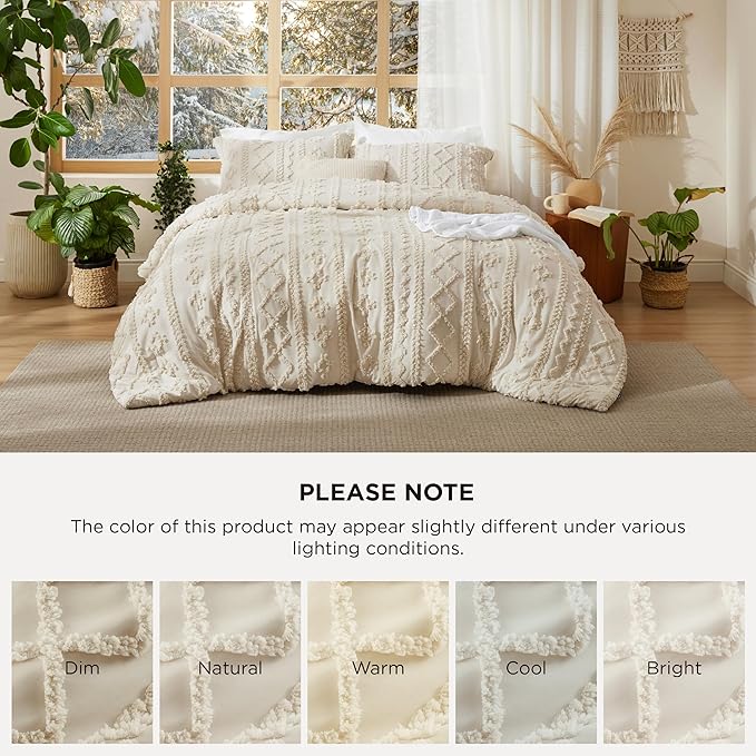 Bedsure Tufted Boho Comforter Set Twin Size - Beige Boho Bed Set, GentleSoft™ 2 Pieces Farmhouse Shabby Chic Embroidery Bedding, Gifts for Woman, Soft Jacquard Twin Comforter for All Seasons