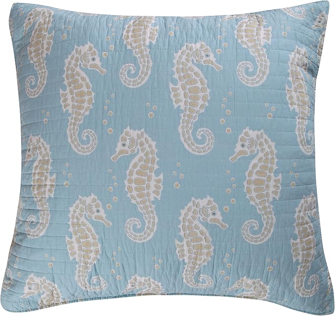 Levtex Home - Blue Maui - Euro Shams Set of Two - (26x26in.), No Insert - Seahorse Pattern - Cotton Fabric
