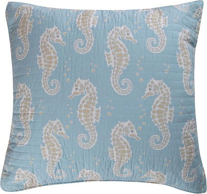Levtex Home - Blue Maui - Euro Shams Set of Two - (26x26in.), No Insert - Seahorse Pattern - Cotton Fabric