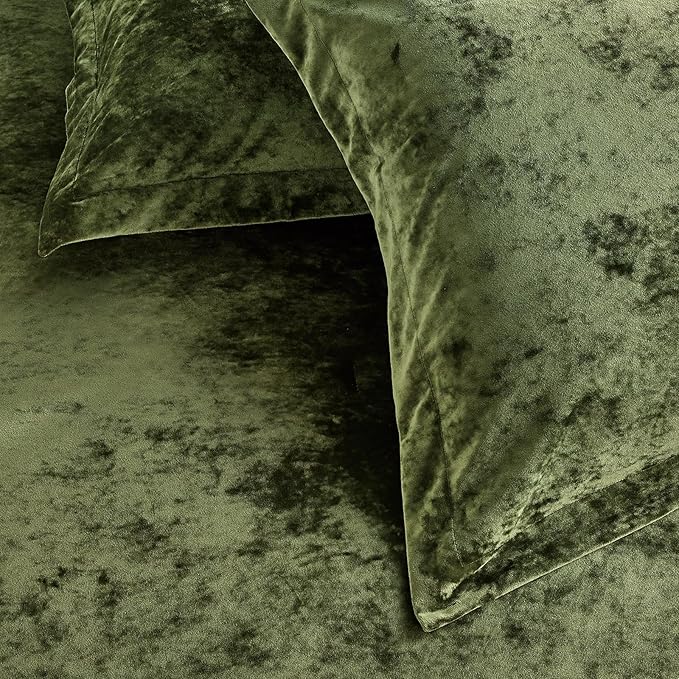 Luxury Velvet Queen Comforter Set, 3 Pieces Reversible Comforters Queen Size with 2 Pillow Shams, Brushed Solid Microfiber Back, All Season Cozy, Soft, Warm, Lightweight (Olive Green, 90x90 Inch)