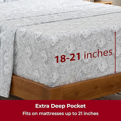 Mellanni Extra Deep Queen Sheets - 4 PC Iconic Collection Bedding - Hotel Luxury, Ultra Soft, Cooling Bed Sheets - Wrinkle, Fade, Stain Resistant (Queen, Paisley Gray)