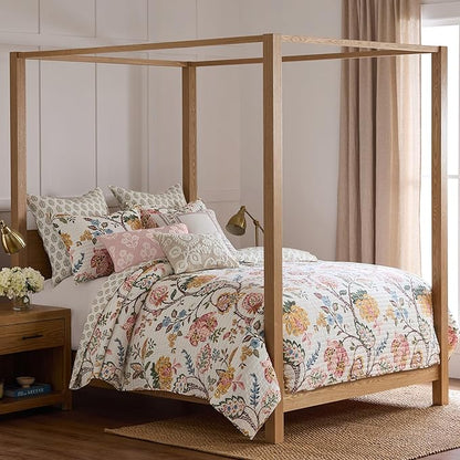 Levtex Home - Maileen Dusty Rose - Euro Sham Set of 2 - Leaves - Green Ochre Off-White - (26x26in.), No Insert - Cotton