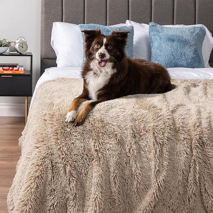 PetAmi Waterproof Dog Blanket for Large Dog, Queen Size Calming Pet Blanket Couch Cover Protector, Sherpa Faux Fur Cat Throw for Sofa Furniture Bed, Soft Fluffy XL, 90x90 Taupe