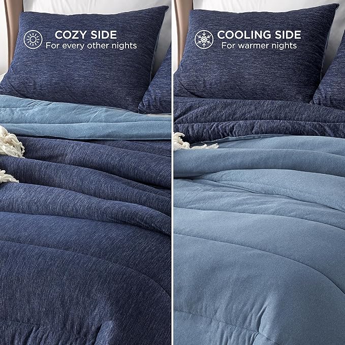 Bedsure King Comforter Set - Cooling and Warm Bed Set, Navy Blue Reversible Bedding for All Season, 3 Pieces, 1 King Size Comforter (102"x90") and 2 Pillow Cases (20"x36")