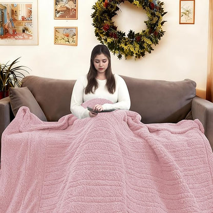 Electric Heated Blanket Full Size 72"×84" with 9 Heating Levels & 1-10Hs Auto Off，Double Sided Plush Sherpa, Energy Efficient, Machine Washable, for Couch & Bed, Light Pink