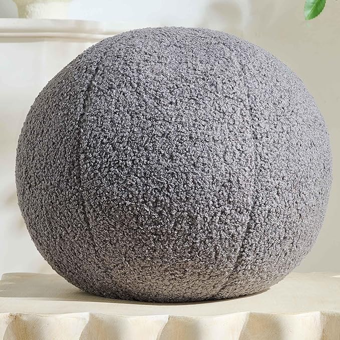 11.8 inch Ball Pillow Round Decorative Pillow Grey Sphere Shaped Throw Pillows Soft Nordic Style Boucle Pillows Cushion for Bed Couch Living Sofa Room Decor