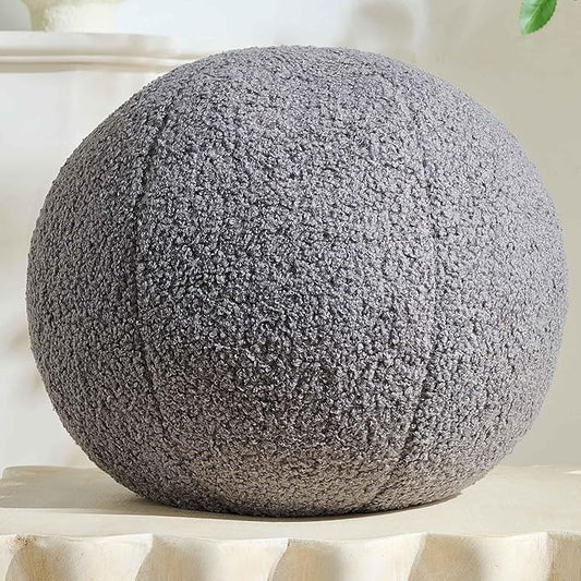 11.8 inch Ball Pillow Round Decorative Pillow Grey Sphere Shaped Throw Pillows Soft Nordic Style Boucle Pillows Cushion for Bed Couch Living Sofa Room Decor