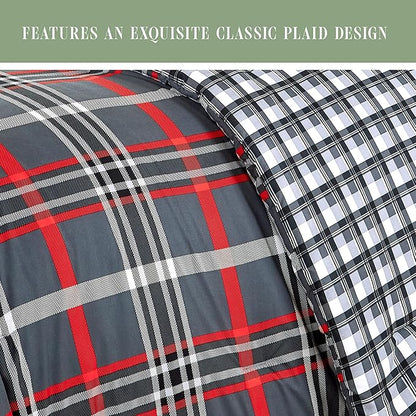 Elegant Comfort 8-Piece Lodge Plaid Reversible Comforter Set - All Season Bed in a Bag, 4-Piece Sheet Set Featuring Smart Pockets, Matching Shams and Decorative Pillow, Twin/Twin XL, Gray