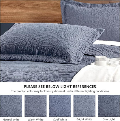 Love's cabin California King Size Quilt Set Blue Bedspreads - Soft Summer Lightweight Bedspread Comforter - Modern Style Coin Pattern Coverlet for All Season - 3 Pieces (1 Quilt, 2 Pillow Shams)