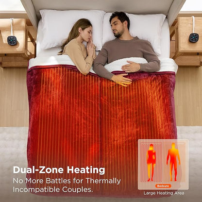 Bedsure Electric Blanket Queen Size - Dual Control Heated Blanket Queen, Fast Heating with 10 Time Settings & 10 Heat Settings, Warm Gift for Grandma (84x90 inches, Red)