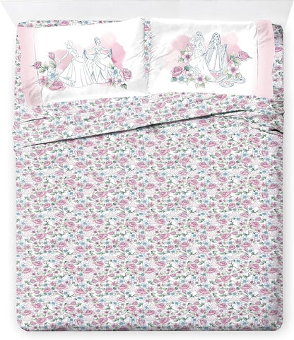 Jay Franco Kids Comforter Set Includes Sheets and Pillow Covers - Soft and Cozy Bed Set for Stylish Room Decor, Pink - Disney Princess, 7 Piece Queen Bedding