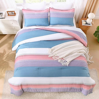 Litanika Queen Comforter Set SeaSault - 3 Pieces Lightweight Fluffy Bedding Comforter Sets, All Season Down Alternative Comforter (1 Comforter, 2 Pillowcases)