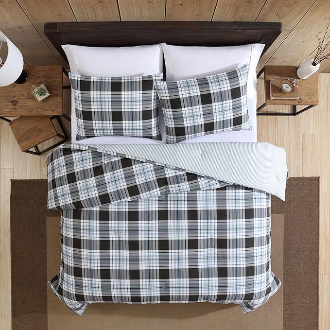 Eddie Bauer - Twin Comforter Set, Reversible Cotton Bedding with Matching Sham, Medium-Weight for Year Round Use, Dorm Essentials (Lewis Navy)