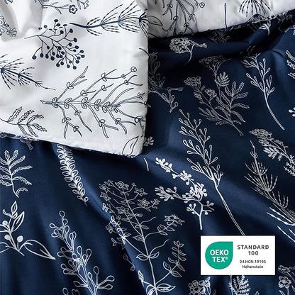 Bedsure Twin/Twin XL Comforter Set - Navy Bed Set, 2 Pieces Cute Floral Bedding, 1 Soft Reversible Botanical Flowers Comforter and 1 Pillow Sham