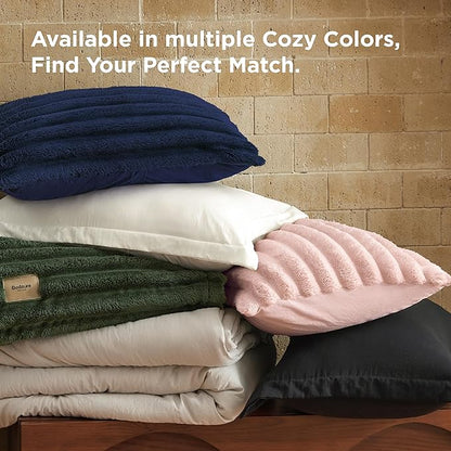 Bedsure Gentlesoft™ 2-in-1 Full Comforter Set and Detachable Fluffy Blanket, Navy Blue Bedding Set for All Season Use, SnapTech Design for Space Saving (Includes 2 Pillow Shams, 2 Pillowcases)