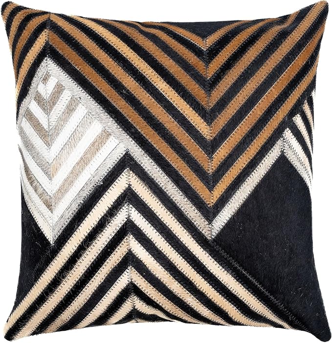 CANVELLO Genuine Cowhide Leather Decorative Throw Pillows - Handmade Patchwork Accent Pillows for Sofa, Couch, Chair - Southwestern Feather Down Insert Included (Square (18"x18"))