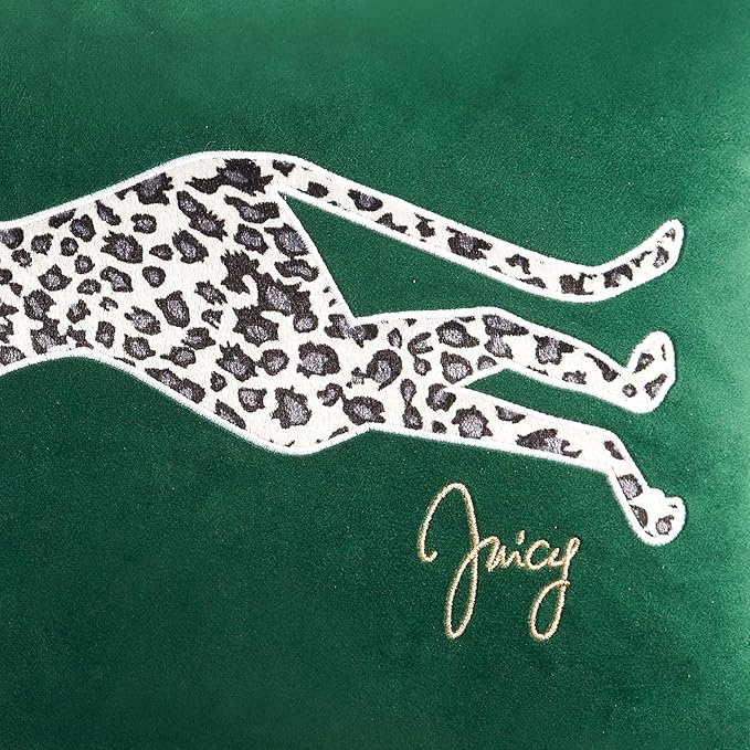 Juicy Couture Reversible Velvet Cheetah Pillow, 18" x 18" Decorative Pillow, Emerald Green