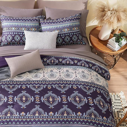 Geniospin Full Comforter Set - 7 Pieces Bed in a Bag, Comfortable Western Bedding Sets for All Seasons, Lightweight Soft Boho Comforter Bed Set with Sheets, Pillowcases & Shams