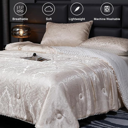 Jacquard Comforter Set - Luxury Warm Paisley Floral Pattern Twin Size Bedding with 1 Pillowcase All-Season Soft & Lightweight 3D Bubble Design Bed Set (68x90 Inches Rose Gold)