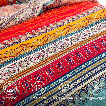 Goodidea Striped Bohemian Comforter Set King Size 3 Pieces Boho Hippie Geometric Bedding Set Soft Breathable Reversible Microfiber Boho Comforter with 2 Pillowcases(20"x36")