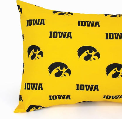 College Covers Everything Comfy Iowa Hawkeyes Pillowcase Pair, Standard, 20" x 30", Includes 2 Pillowcases