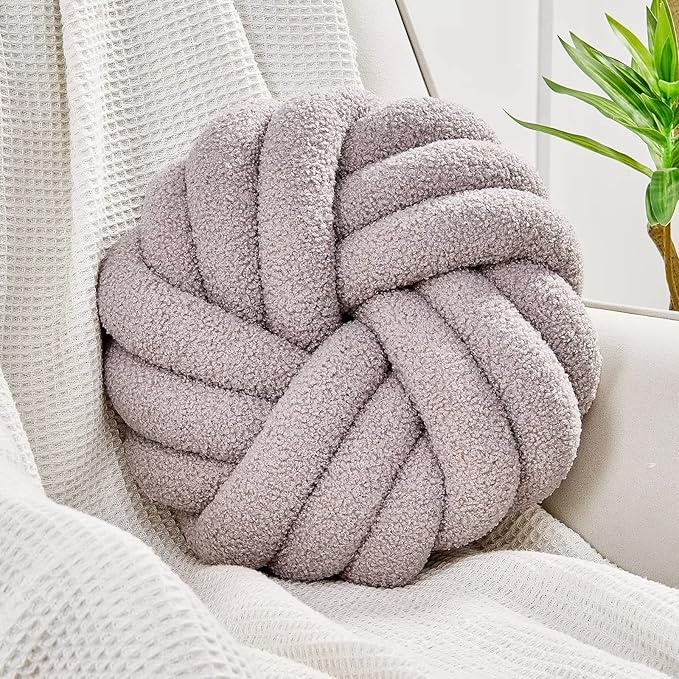 Uvvyui Knot Pillows, 14 Inch Decorative Throw Pillows Round Pillows Cushion, Soft Handmade Knotted Ball Pillow Plush Cushion Home Decor for Bed Couch Living Room (Light Gray, 14 Inch)