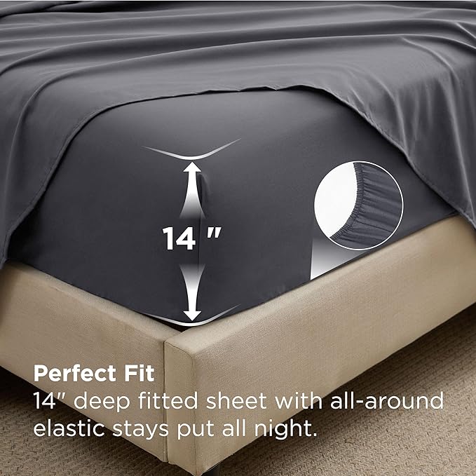 Bedsure 7 Pieces Queen Comforter Set Premium Series, Hotel Luxury Soft Bed in a Bag, Goose Down Alternative, Safe for Sensitive Skin Bedding Comforter All Season Medium Warmth, Dark Grey Queen Size