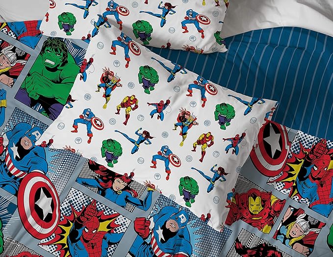 Jay Franco Marvel Avengers Fighting Team 5 Piece Full Bed Set - Includes Reversible Comforter & Sheet Set Bedding - Super Soft Fade Resistant Microfiber (Official Marvel Product)