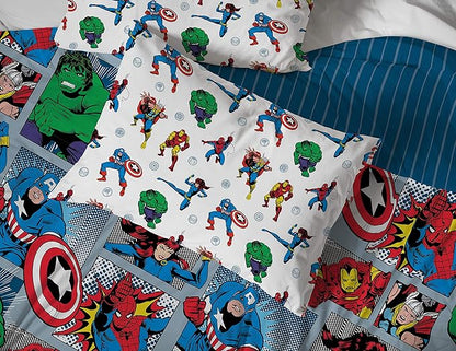Jay Franco Marvel Avengers Fighting Team 5 Piece Full Bed Set - Includes Reversible Comforter & Sheet Set Bedding - Super Soft Fade Resistant Microfiber (Official Marvel Product)