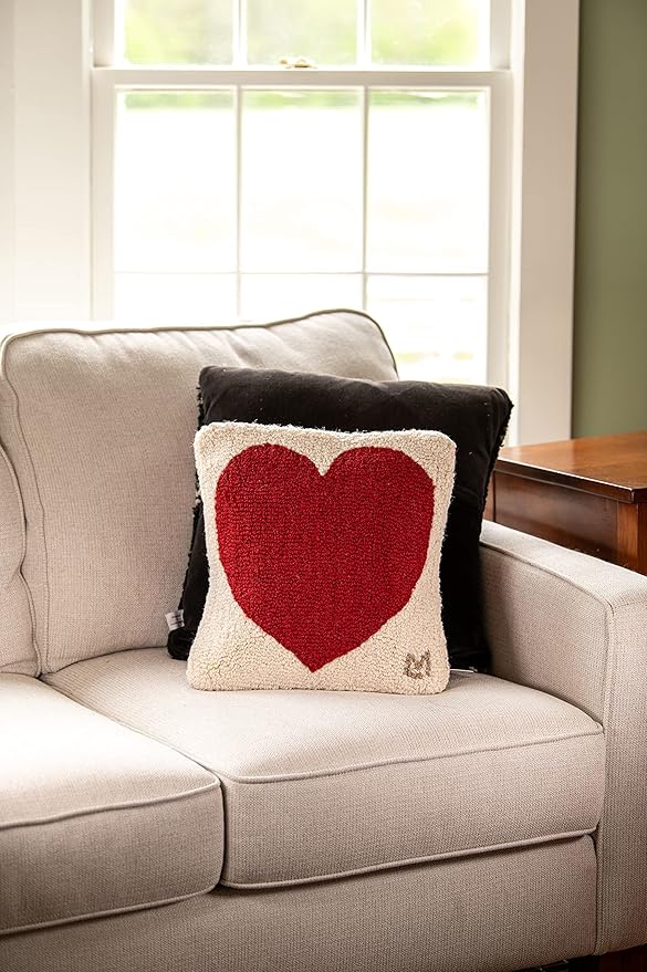 Chandler 4 Corners Artist-Designed Red Heart Hand-Hooked Wool Decorative Throw Pillow (14 in x 14 in) Valentine's Day Pillow for Couches & Beds - Low Maintenance Pillow for Anniversary & Weddings