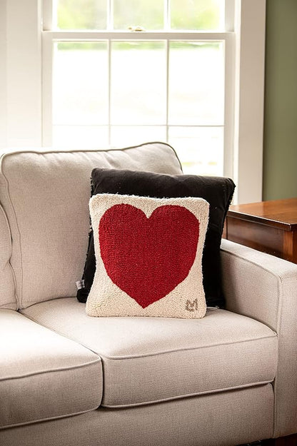 Chandler 4 Corners Artist-Designed Red Heart Hand-Hooked Wool Decorative Throw Pillow (14 in x 14 in) Valentine's Day Pillow for Couches & Beds - Low Maintenance Pillow for Anniversary & Weddings