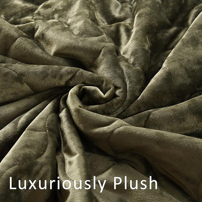 Homzard Luxury Velvet Quilt Set King Size Bedding, Olive Green Comforter Set, Ultra-Soft Channel Stitch All Season, Lightweight Bedspread Coverlet with 2 Pillow Shams