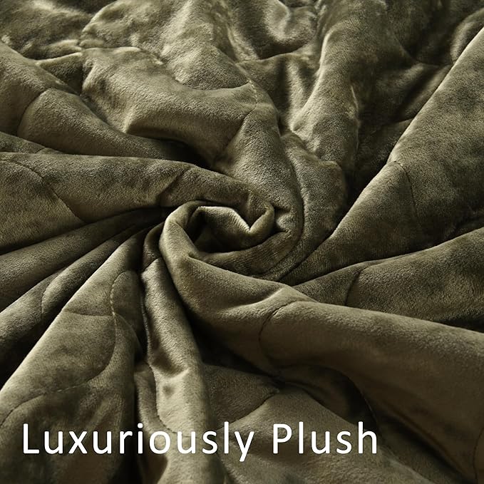 Homzard Luxury Velvet Quilt Set Queen Size Bedding, Olive Green Comforter Set, Ultra-Soft Channel Stitch All Season, Lightweight Bedspread Coverlet with 2 Pillow Shams