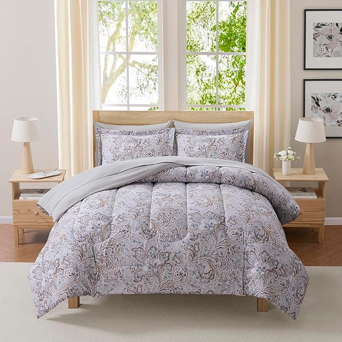 Paisley Comforter Set King Size with Sheets Bed in a Bag – Deep Pocket Fitted Sheet with Elastic Corners, Cozy Comforter, Pillowcases & Shams – Soft Microfiber All Season Bedding – Machine Washable