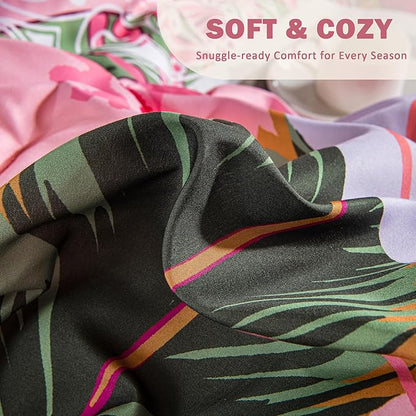 Pink Boho Floral King Comforter Set - 3 Piece Farmhouse Botanical Bedding Comforter Sets for All Season Soft Lightweight Mid Century Modern Bed Set, (1 Reversible Comforter and 2 Pillow Shams
