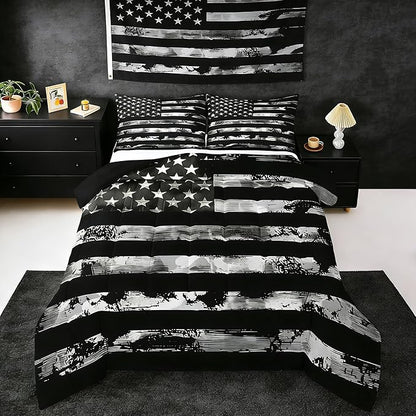 Erosebridal Boys Camouflage Comforter Set King Size,Retro American Flag Black Camo Bedding Set for Men,Army Black Camo Abstract Comforter Sets for Camoflage Fan,USA Soldier Quilt with 2 Pillowcases