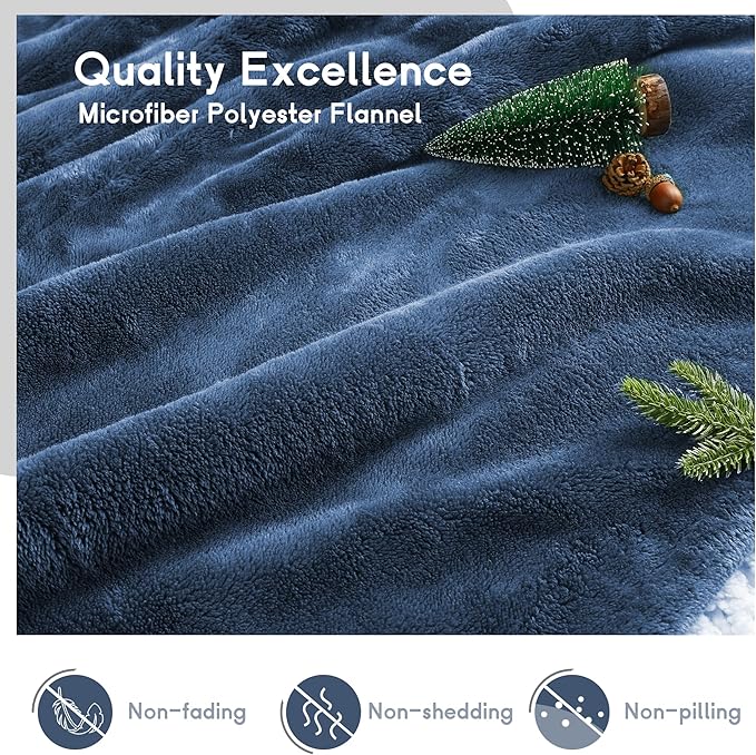 Heated Blanket Electric Blanket Full Size 72''x84'' with 5 Heating Levels, 10 Hour Auto Shut Off, Machine Washable, Flannel & Sherpa Soft Warming Blanket for Couch, Bed, Office - Navy Blue