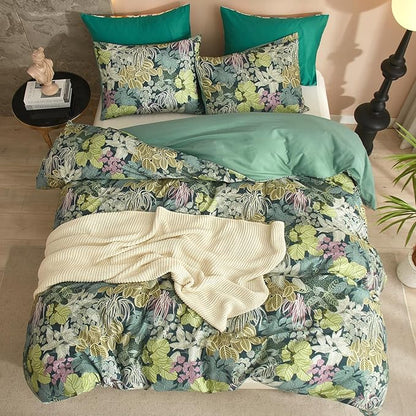 HighBuy Topical Comforter Full Size Green Leaves Cottagecore Aesthetic Bedding Comforter Set Fluffy for All Season French Country Style Full Bed Comforter with 2 Pillowcases,Comfortable Soft