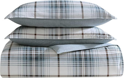 Eddie Bauer - Twin Comforter Set, Reversible Plaid Bedding with Matching Sham, Medium-Weight for Year Round Use, Dorm Essentials (Alder Blue/Grey)