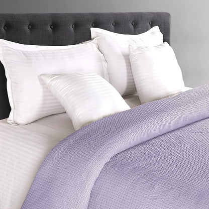 GLAMBURG 100% Cotton Thermal Blanket, Breathable Waffle Blanket, Queen Size, All Season, Purple