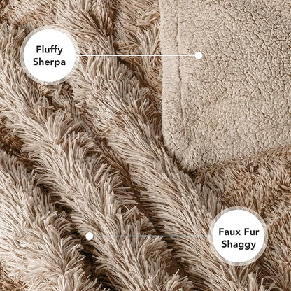 PetAmi Waterproof Dog Blanket for Large Dog, Queen Size Calming Pet Blanket Couch Cover Protector, Sherpa Faux Fur Cat Throw for Sofa Furniture Bed, Soft Fluffy XL, 90x90 Taupe