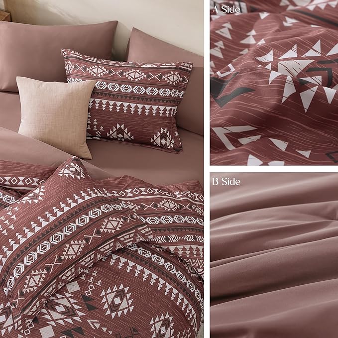 Geniospin King Size Comforter Set- 7 Pieces Boho Bed in a Bag, Western Bedding Set for All Seasons, Soft Aztec Bedding, Lightweight Comforter Bed Set with Sheets, Pillowcases & Shams