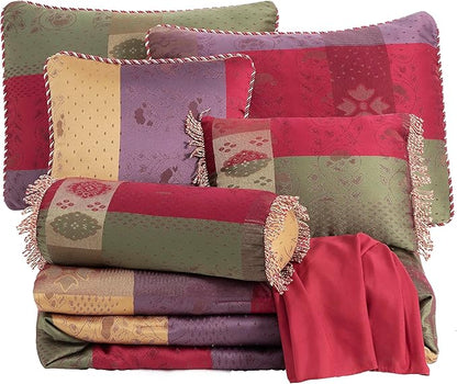 Chezmoi Collection 7-Piece Multicolor Floral Jacquard Patchwork Woven Comforter Set, California King