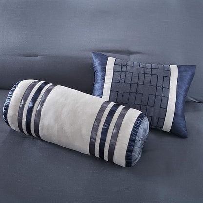 Madison Park Cozy Comforter Set-Deluxe Hotel Collection, All Season Down Alternative Luxury Bedding with Matching Shams, Decorative Pillows, Queen(90"x90"), Genevieve, Navy 7 Piece