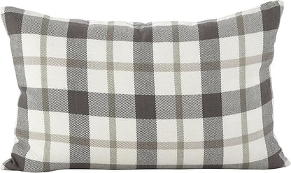 SARO LIFESTYLE Classic Plaid Pattern Cotton Down Filled Throw Pillow, 12" x 20", Grey