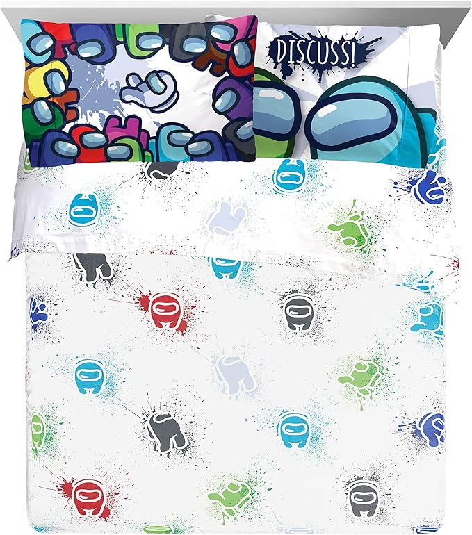 Jay Franco Among Us Space Splatter 5 Piece Queen Size Bed Set-Comforter & Sheet Set-Soft Fade Resistant Microfiber (Official Among Us Product)