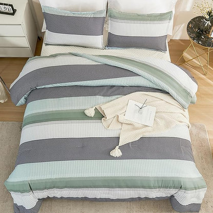 Litanika Twin/Twin XL Comforter Set Sage Green - 2 Pieces Teen Girls Boys Kids Comforter Lightweight Striped Bedding Comforter Sets (1 Comforter, 1 Pillowcase)