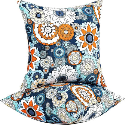 JMGBird Outdoor Pillows Set of 2 with Inserts - 18x18 Waterproof Throw Pillows for Patio Furniture, Navy Blue Sunflower Decorative Cushions