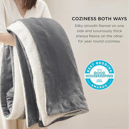 Bedsure GentleSoft Sherpa Fleece Blankets King Size for Bed - Thick and Warm Throw for Women and Men, Non-Heated, Soft Fuzzy Plush King Blanket for Winter, Grey, 108x90 Inches
