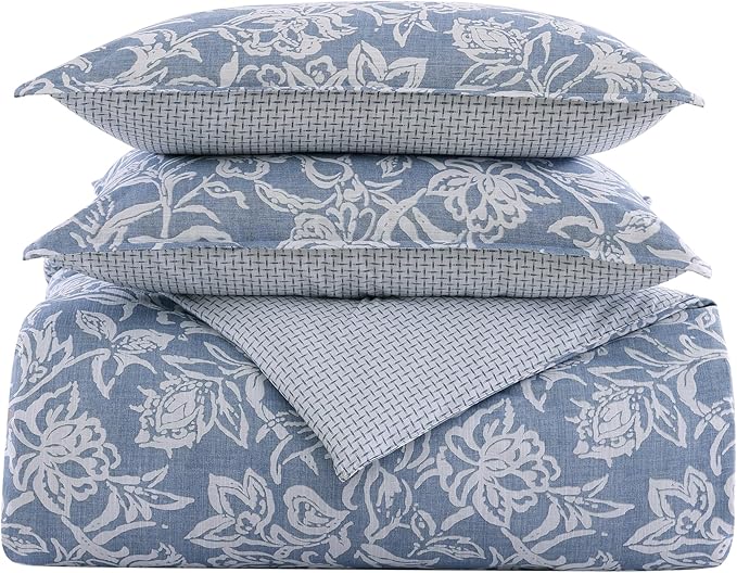 Nautica- King Comforter Set, Cotton Reversible Bedding Set, All Season Designer Home Décor (Tortola Blue, King)